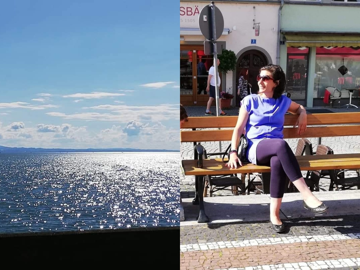 Jacqueline am Lindauer Marktplatz und regelmäßigem Blick auf den Bodensee